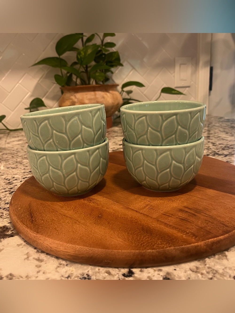 NEW Temptations carved willow mint stoneware Bowls - Set of 4
